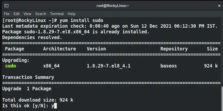 Install sudo to fix sudo command not found in Centos or Rocky Linux