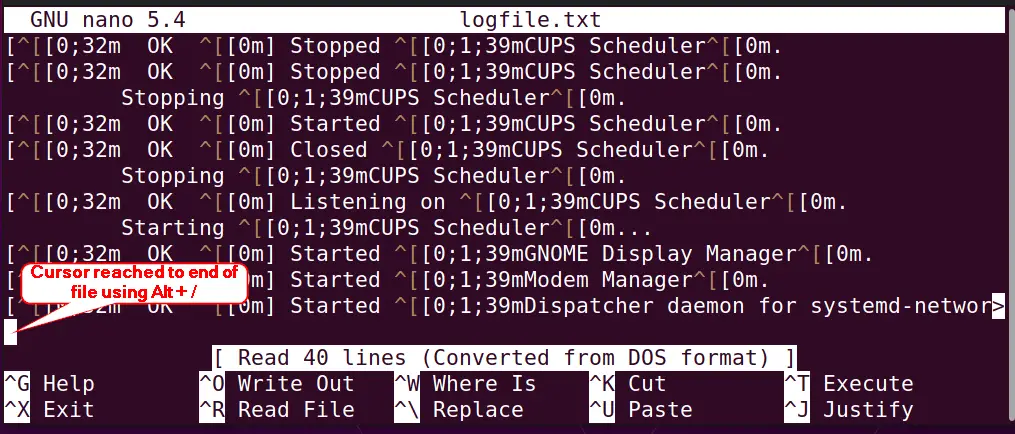nano go to end of file