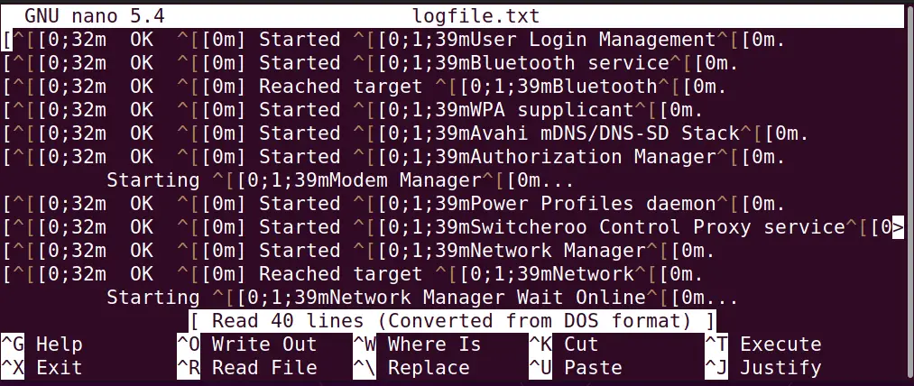 open logfile in nano editor