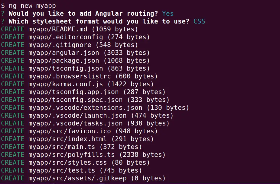 Create new app in angular cli (ng)