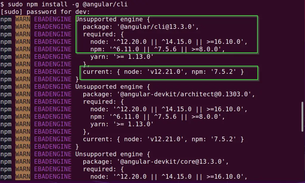 check compatibility of npm, nodejs and angular cli