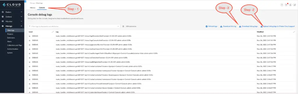 Generate debug logs for Prisma compute edition self hosted