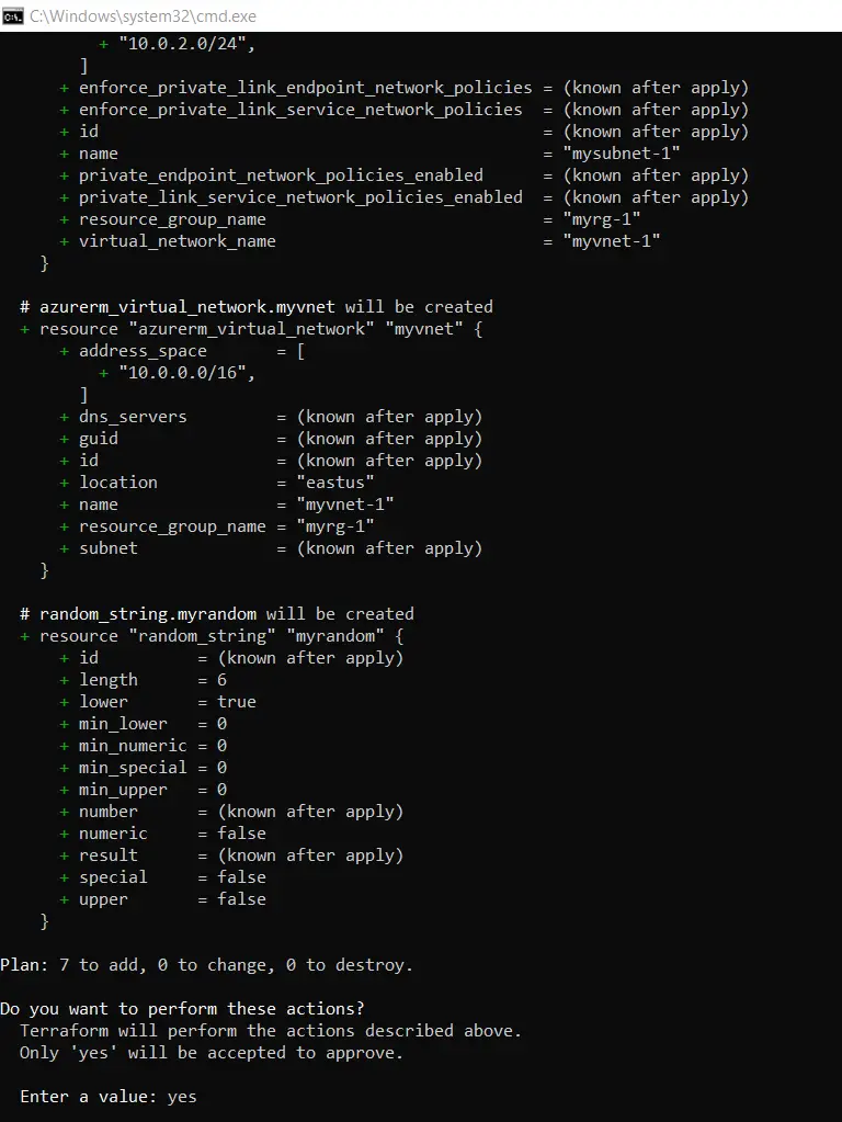 Terraform apply command output