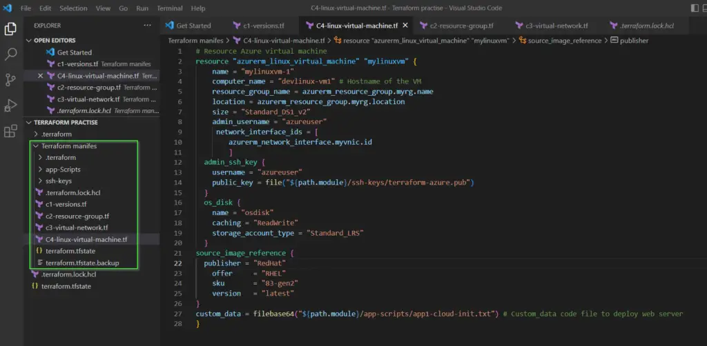 Terraform code to deploy Azure VM with custom data