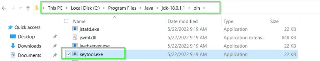 locate keytool.exe in Windows
