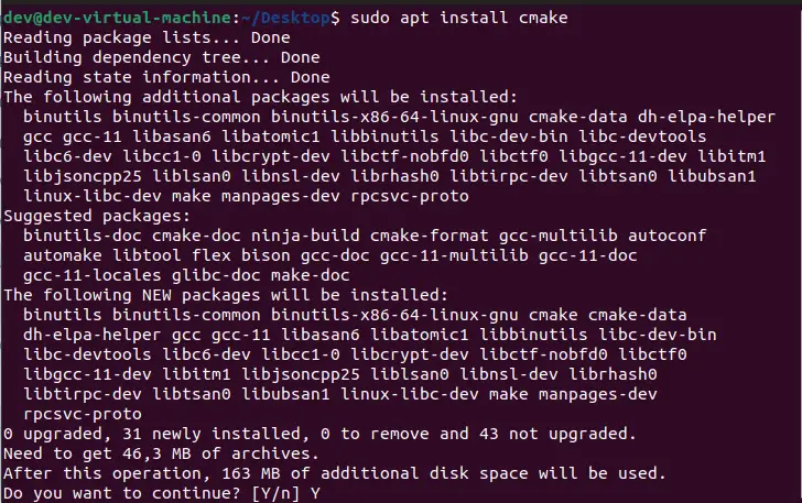 Install cmake in Ubuntu using apt