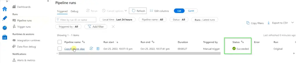 Monitor status of Pipeline runs