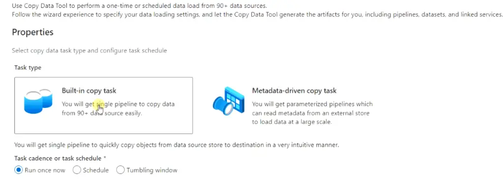 Use Built-in copy tasks of Azure data factory