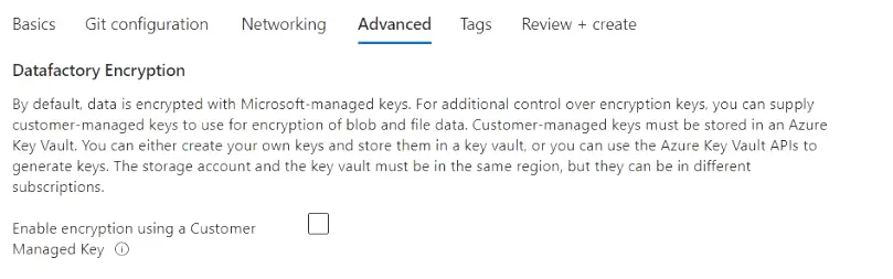 Advanced encryption settings for Datafactory