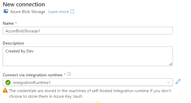 Create Azure blob storage target